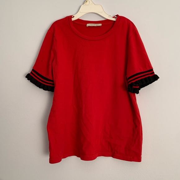 Zara Red Blouse with Short Ruffle Sleeves - Picture 1 of 4